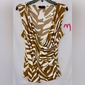 Tahari Brown and White Drape Top